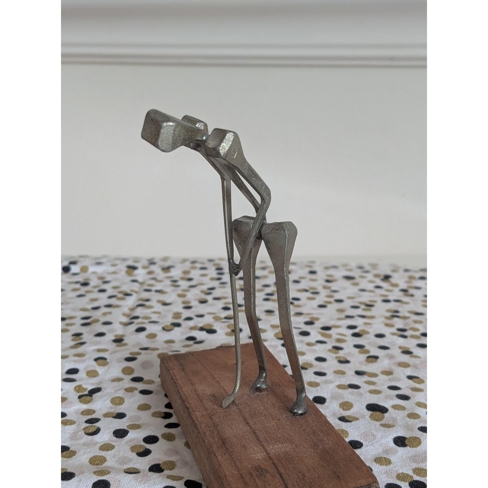 Mid Century Brutalist Metal Nail Sculpture Spain Golfer Horseshoe Vtg 6" tall